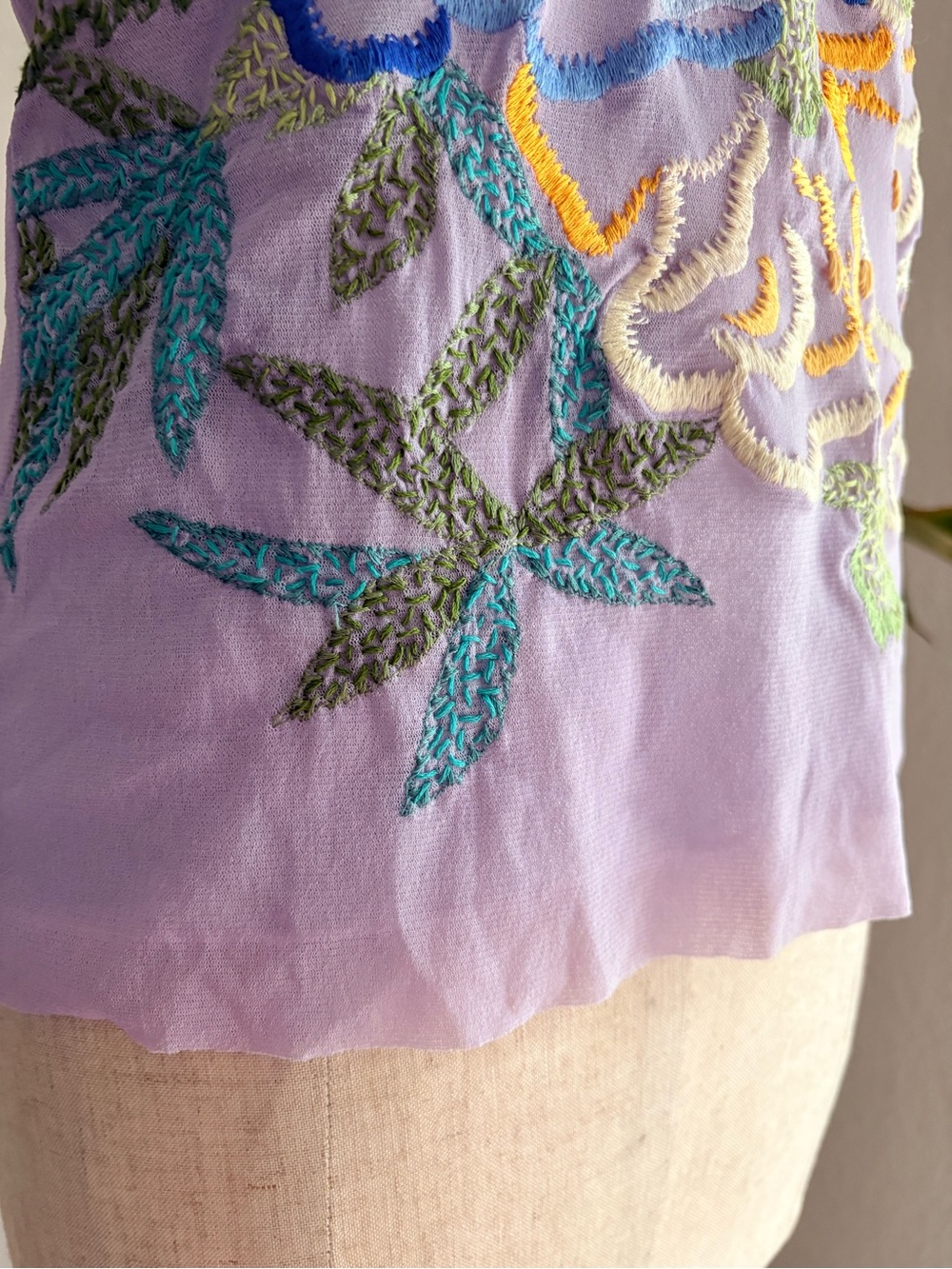 Vivienne Tam VTG Sheer Mesh Embroidered Floral Tank Top Shirt 90s Rare Purple 2 - Picture 2 of 15